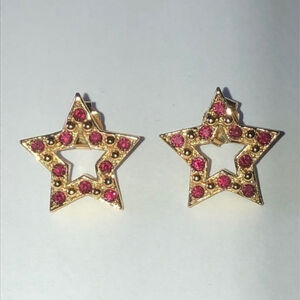Vintage 1996 Avon Red CZ Rhinestone Gold Tone Star Pierced Earrings
